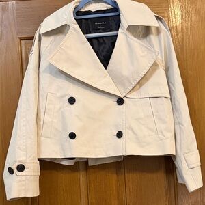 Massimo Dutti Beige Double-Breasted Cropped Trench Coat